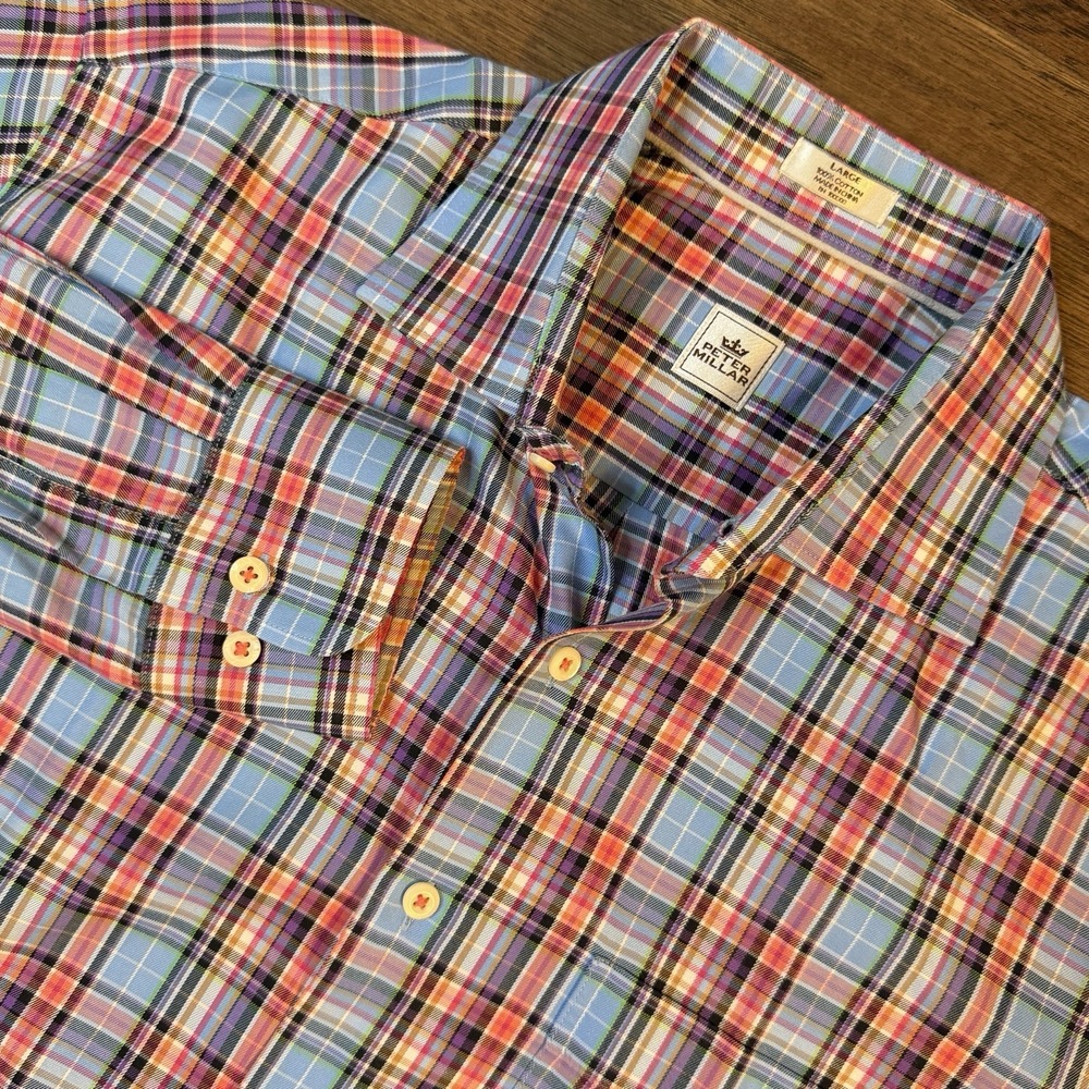 Peter Millar Long Sleeve‎ Sports Shirt Men's Large Cotton Plaid